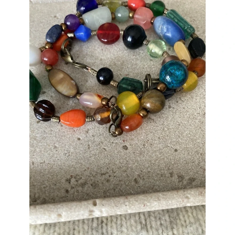 Vintage Beggars Bead Bracelets Set Of 3 Glass Colorful Artsy Eclectic